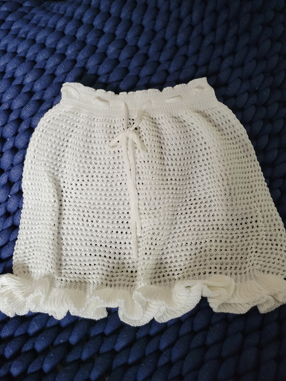 White Crochet Swim Cover Up/Skirt with Ruffle Hem